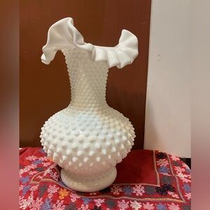 Fenton Ruffled Hobnail Milk Glass vase